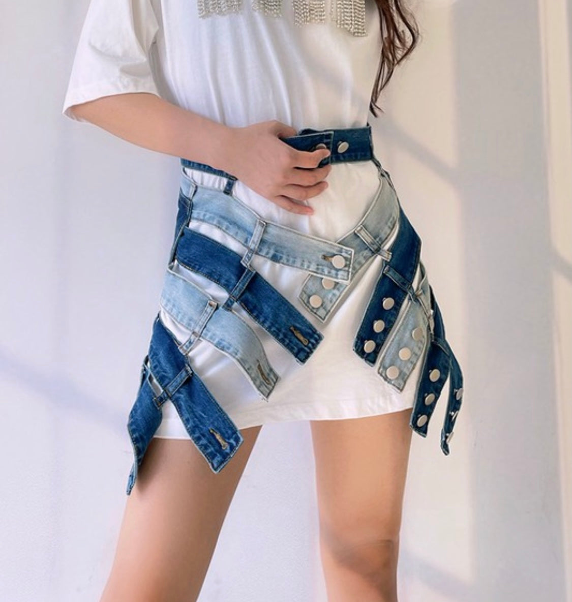 Denim Cut Out Skirt Belt