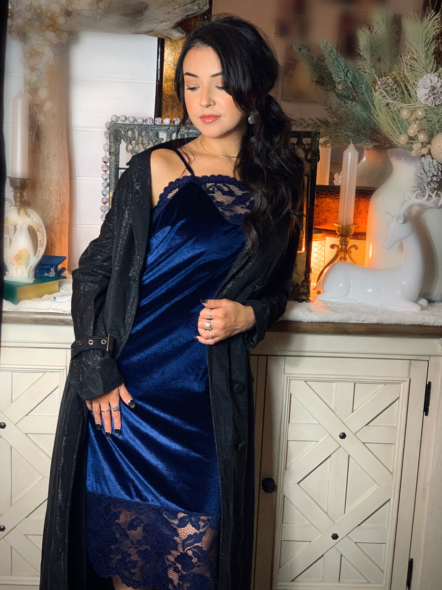 Sapphire Velvet Slip Dress – Threaded Secrets Boutique