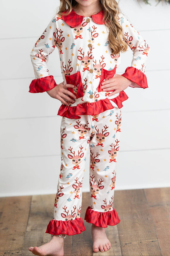 Girls Reindeer PJ Set