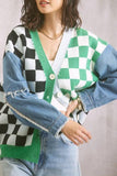 Checkered Denim Cardigan