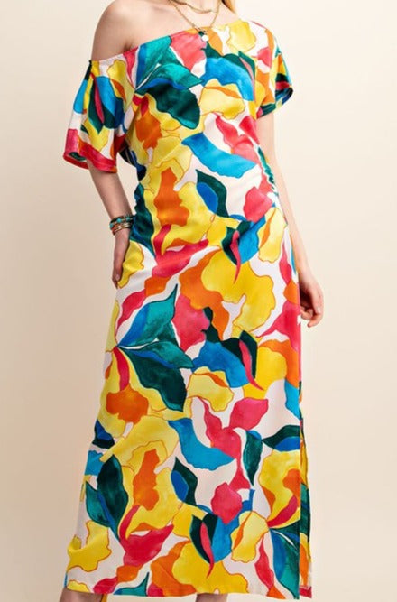 tropical off shoulder dress Tropical Dashiki Print Off Shoulder Dress TH356 White / One Size Fits Most