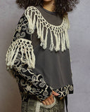 Charcoal Embroidered Top