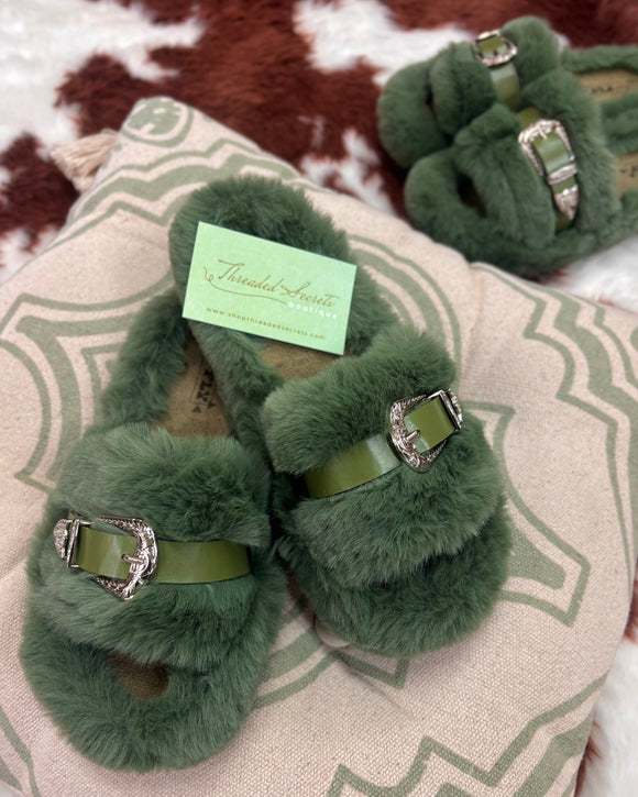 Sage Buckle Slippers