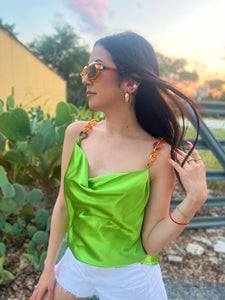 Cabana Satin Top - Lime