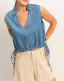 Drawstring Denim Top