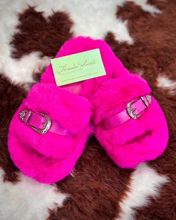 Pink Buckle Slippers