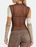 Brown Floral Mesh Top