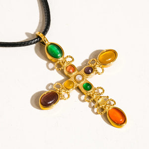18K Stone Cross Necklace