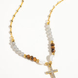 18K Beaded Cross Necklace