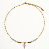 18K Beaded Cross Necklace