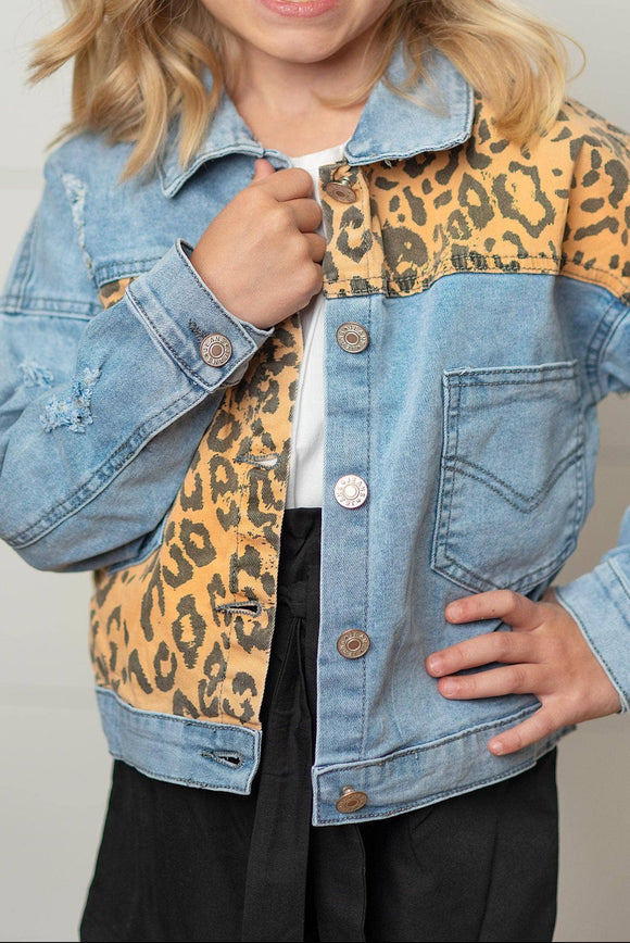 Girls Leopard Denim Jacket