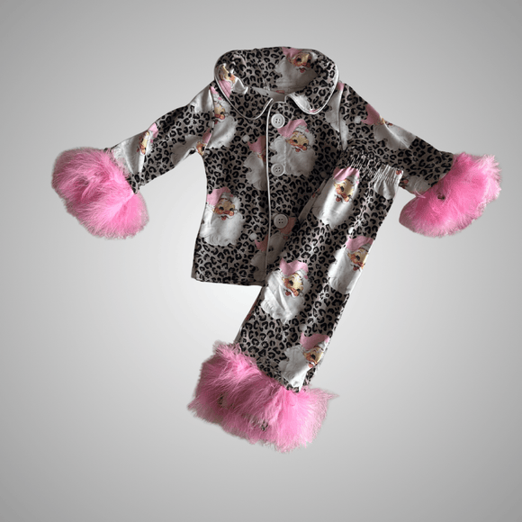 Girls Pink Santa PJ Set