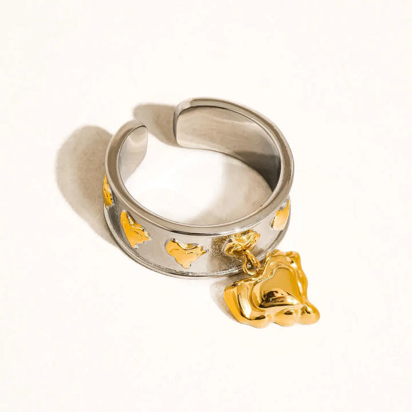 18K Heart Dangle Ring