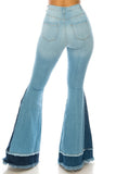 Two Tone High Rise Flare Jeans