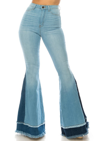 Two Tone High Rise Flare Jeans – Threaded Secrets Boutique