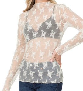 Lace See Thru Layering Top - Ivory