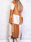 Color Block Leather Trench Coat